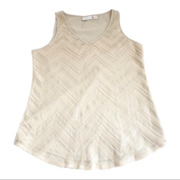 New York & Company Cream Tan Sequin Chevron Design Tank Top, Size Small - Picture 4 of 12